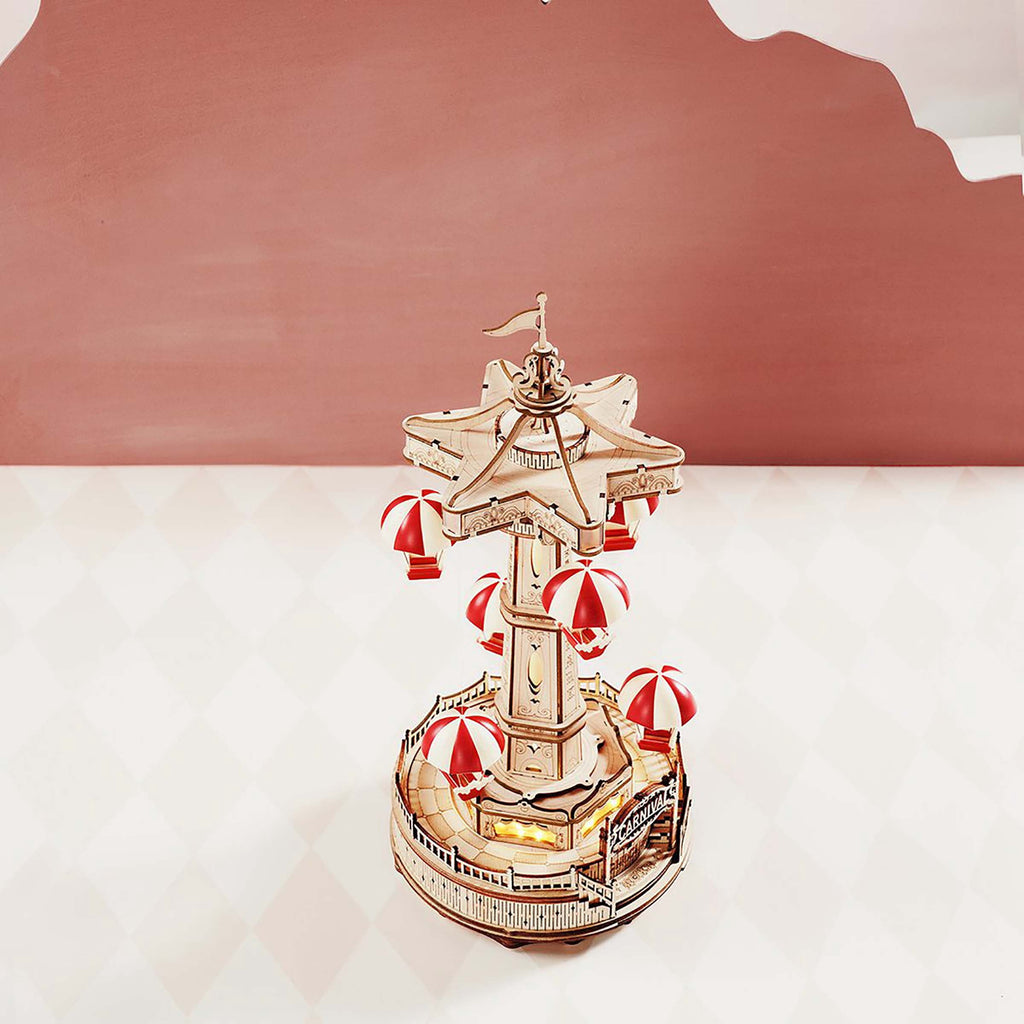ROKR 184Pieces 3D Wooden Puzzle Parachute Tower DIY Music Box Gift for Birthday Children Adult