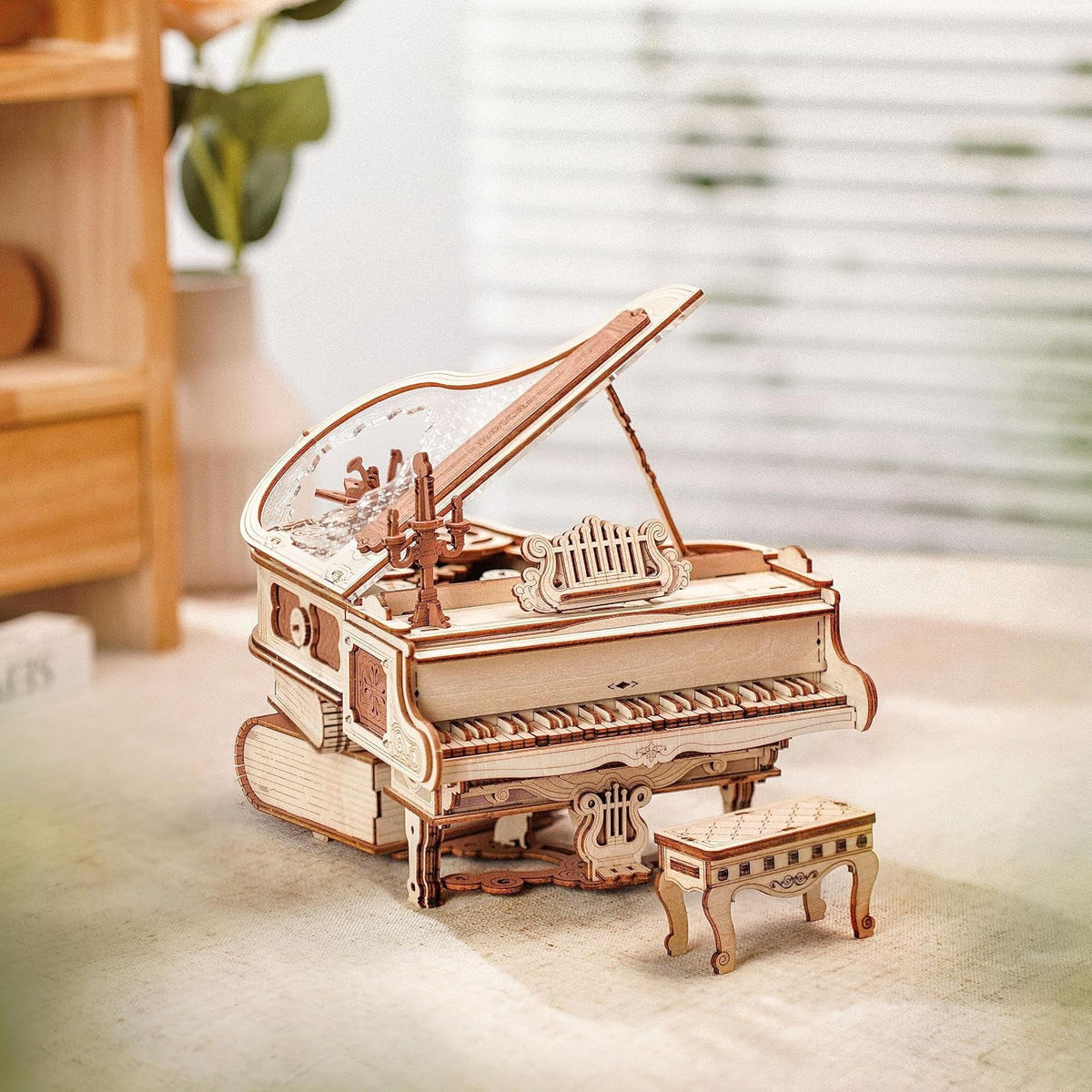 ROKR 3D Wooden Puzzles for Adults 223pcs Piano Model Kit 1:20 Scale Building Puzzles Wooden Music Box