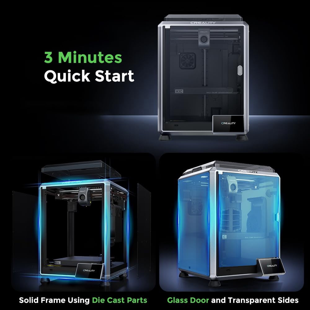Creality K1C 3D Printer, 600mm/s High-Speed Core XY, Auto Leveling, 300℃ Direct Drive Extruder, Supports Carbon Fiber Filament, AI Camera & Cooling System