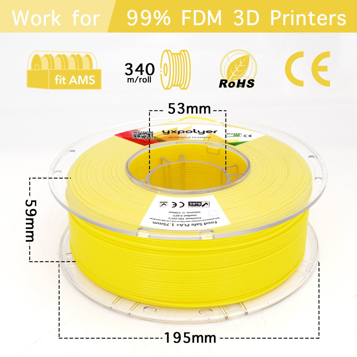 YXPOLYER PLA Filament Food Grade 1.75mm 1kg for 3D Printing, PLA+ Skin Flesh Tone 3D Printer Filament AMS-Compatible