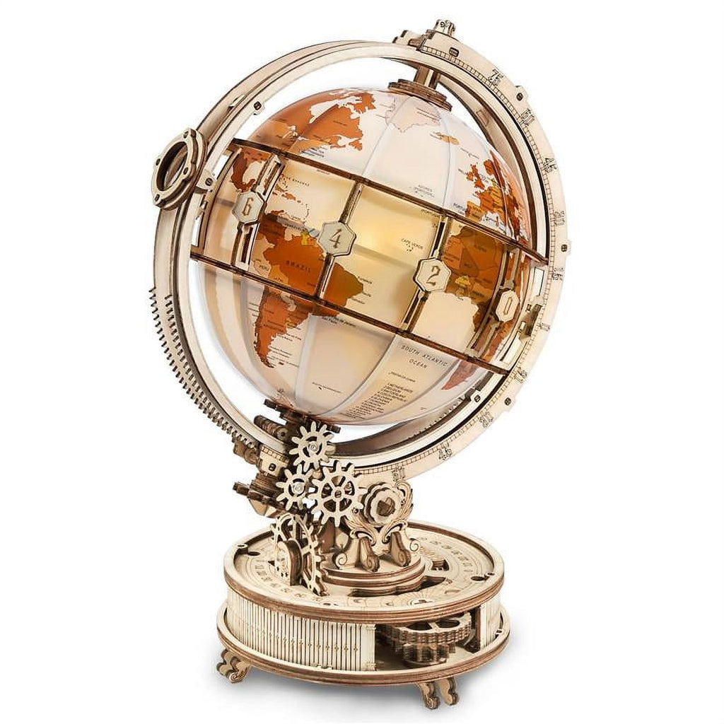 ROKR 6" World Luminous Globe 180 Pieces 3D Wooden Puzzle Model-Self Assembled Tellurion Building Toys