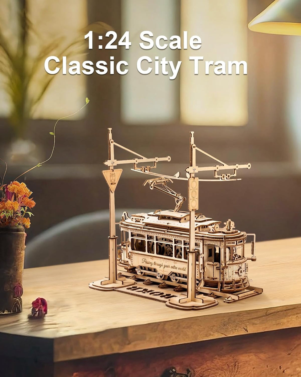 ROKR LK801 Mechanical Gears 3D Wooden Puzzle - Classic City Tram