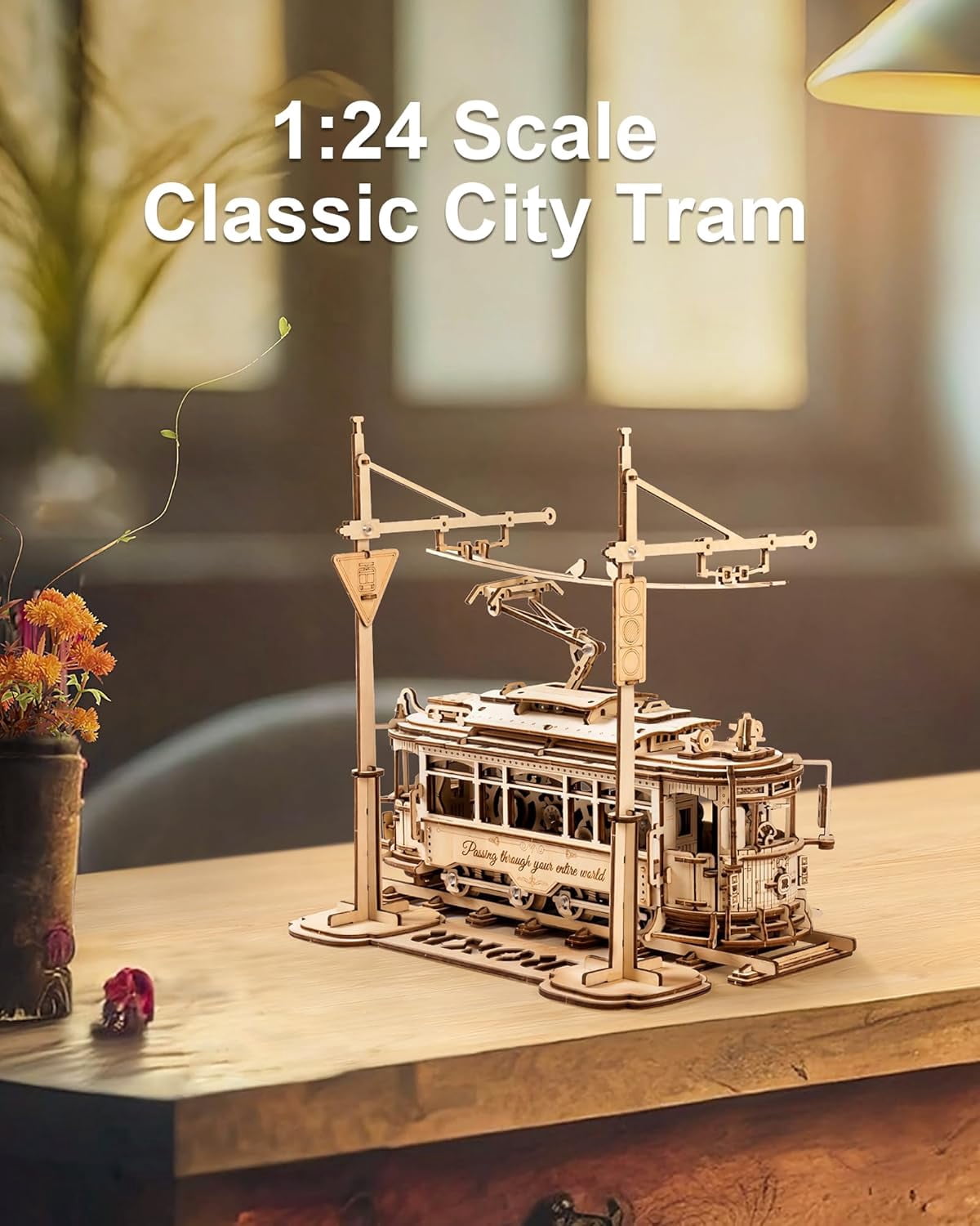 ROKR LK801 Mechanical Gears 3D Wooden Puzzle - Classic City Tram