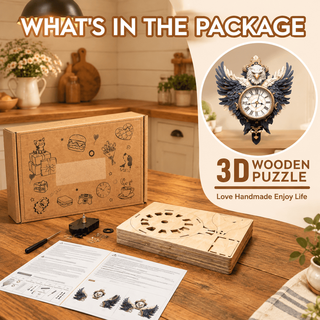 Wooden House Clock 3D Puzzle DIY Mechanical Clock Kit for Adults Teens