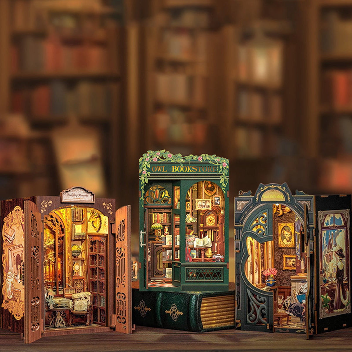 DIY Scene Miniature House Kit Tiny Mini Booknook Craft Bookshelf Decor, 3D Wooden Pieces Puzzles for Adults, Scale Library Model, Gifts For Freinds And Family