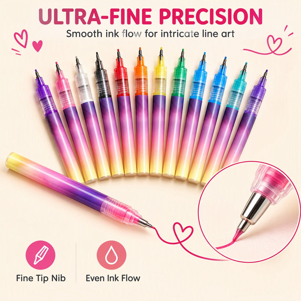 12 Colors Nail Art Pens Set, Nail Art Markers Polish Pen for 3D Nail Art, Drawing Painting Liner Brush for DIY Nail Art Beauty Adorn Manicure Tool (1Set)