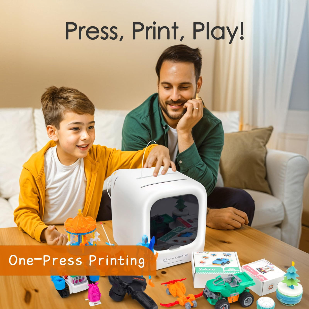 AOSEED 3D Printer Deal Pack for Kid (AI-Powered) with 4 PLA Filament Set, Built-in 1500+ Models 15+ Mini 3D Design Module, 0.05mm High Precision, 200mm/s High Speed Printing