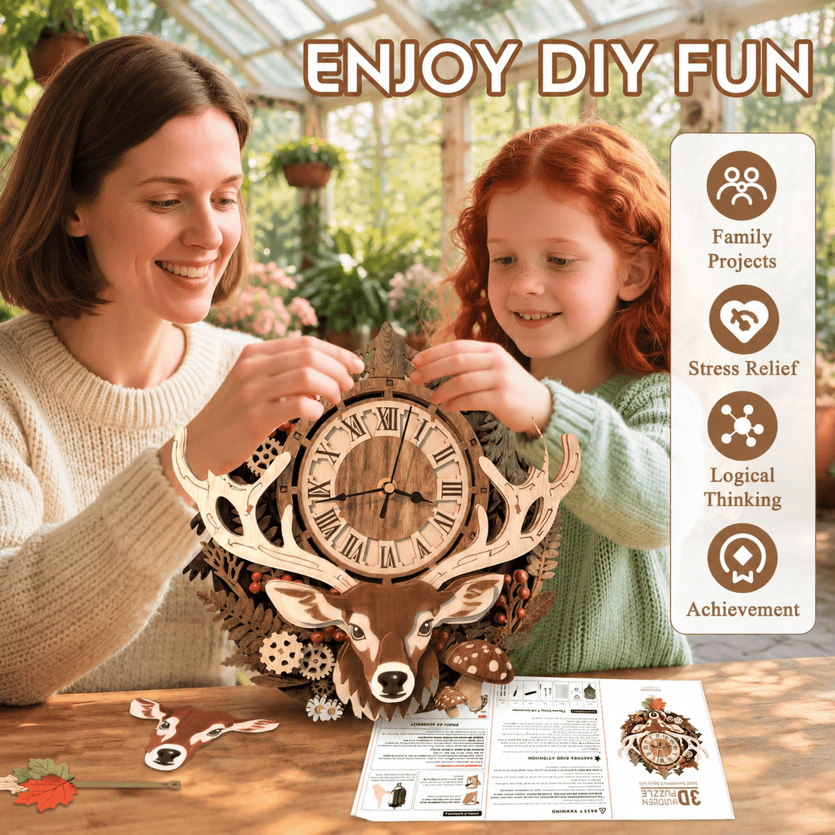 Butterfly Clock 3D Wooden Puzzle Clock DIY Mechanical Craft Kit for Adults Teens
