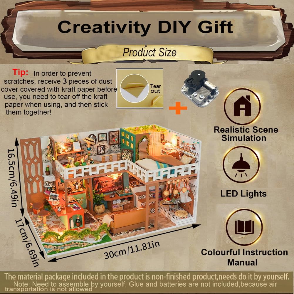 DIY Miniature House Kit, Mini Dollhouse Architectural Model, 3D Puzzles for Adults and Teens, Gifts for Friend and Parents