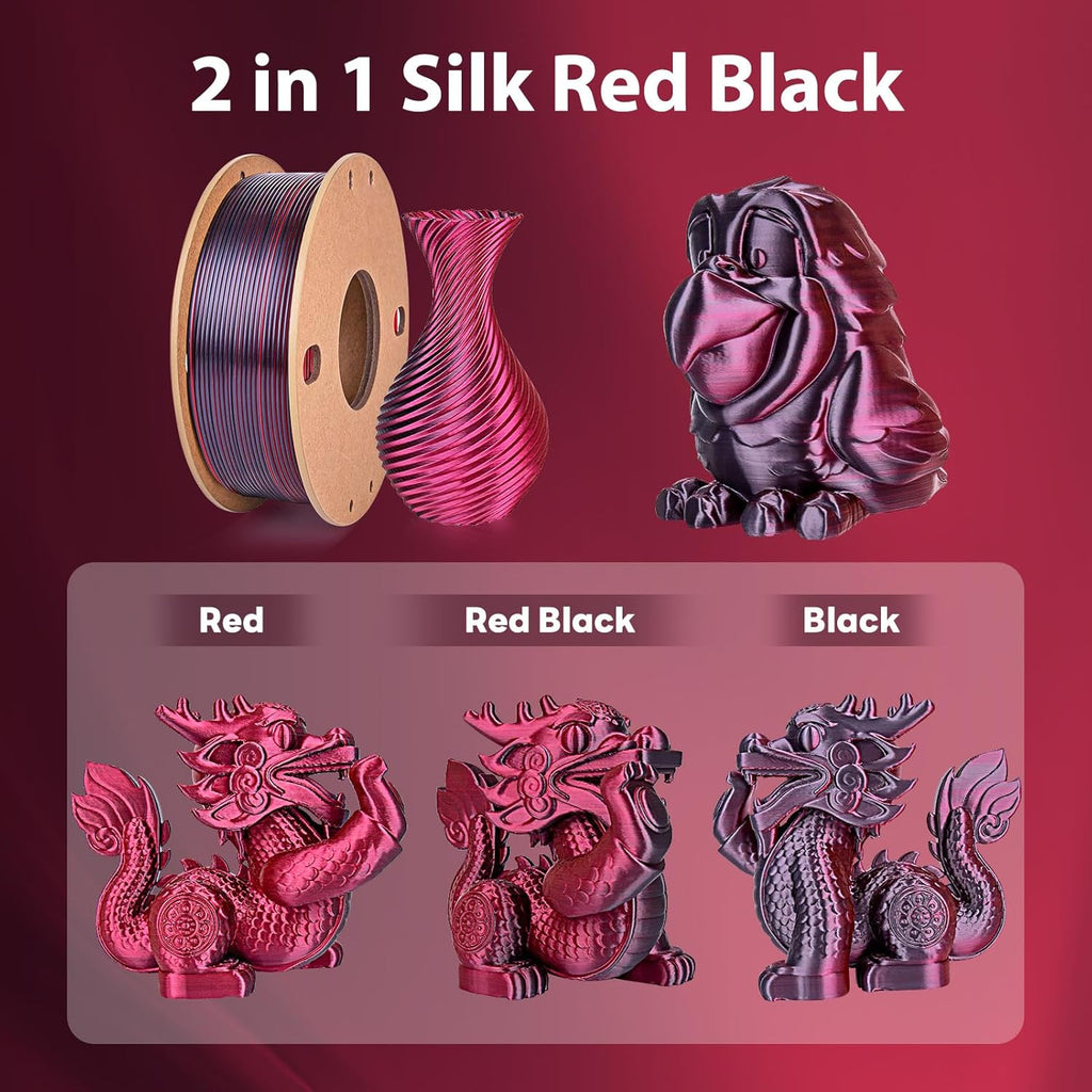 Multicolor 3D Printer Filament,Dual/Tri Color 1.75mm PLA Silk Shiny Printing Filament,250g(0.55lbs) Fit Most FDM 3D Printer