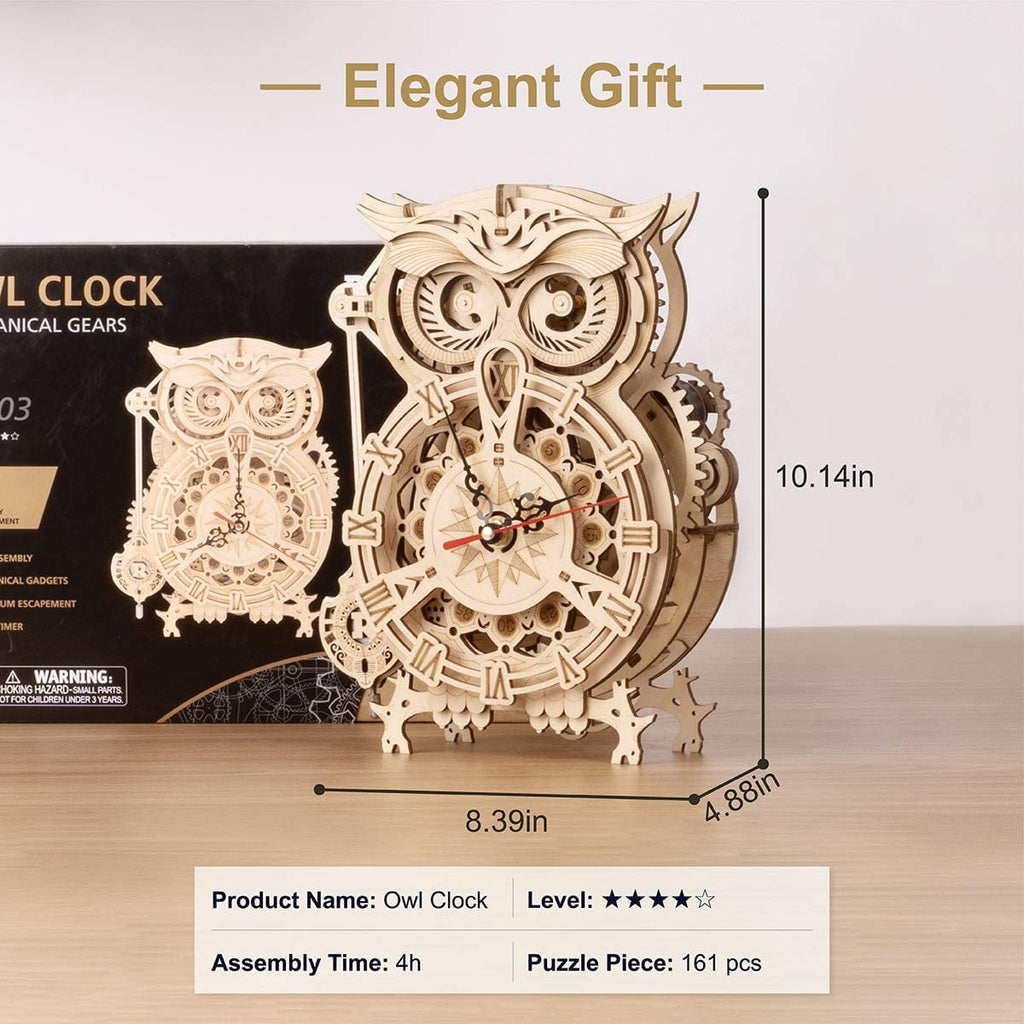 ROKR 3D Puzzle Owl Clock - Mechanical Model Building Kit for Adults 161PCS Clock Creative Gift Home Decor for Family