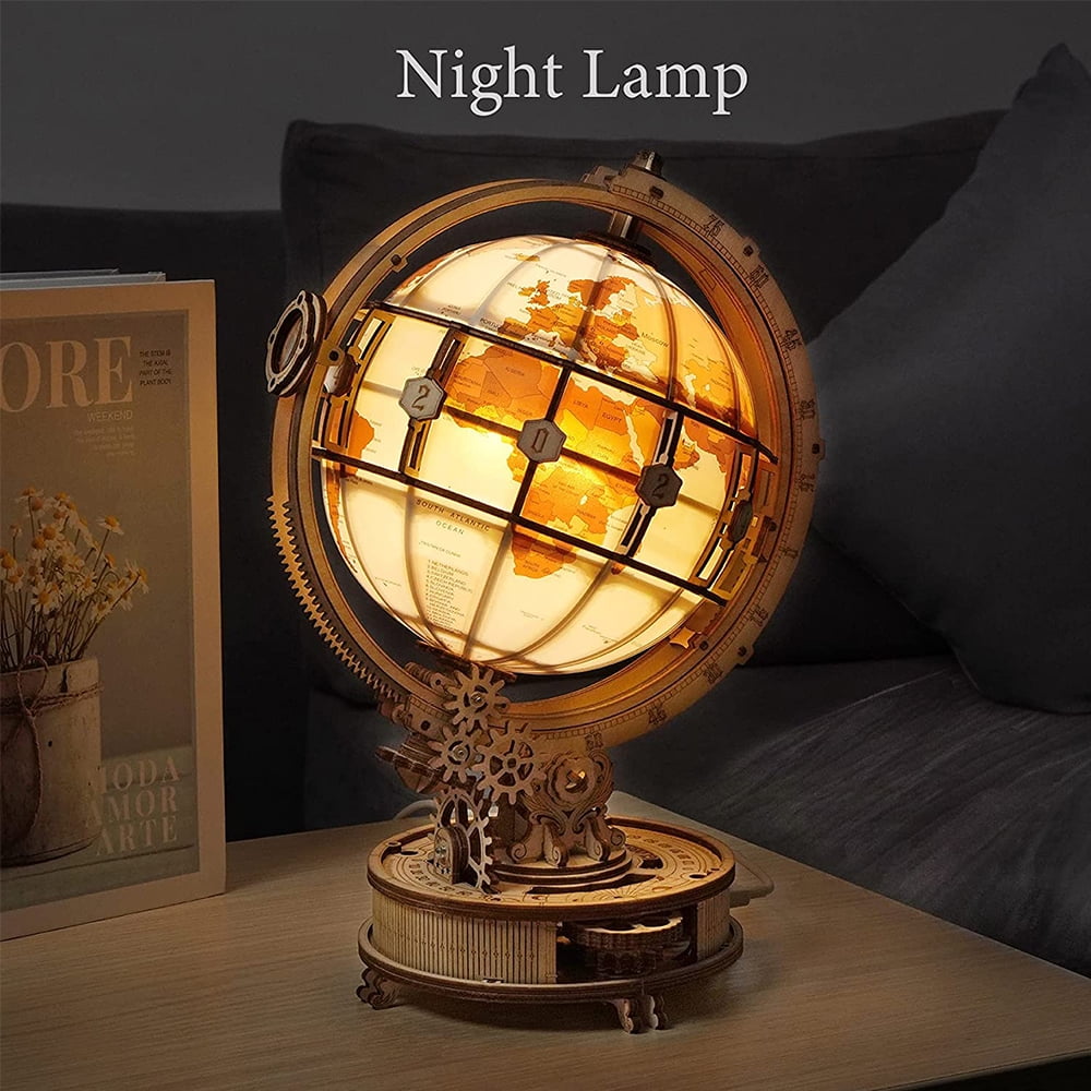 ROKR 6" World Luminous Globe 180 Pieces 3D Wooden Puzzle Model-Self Assembled Tellurion Building Toys