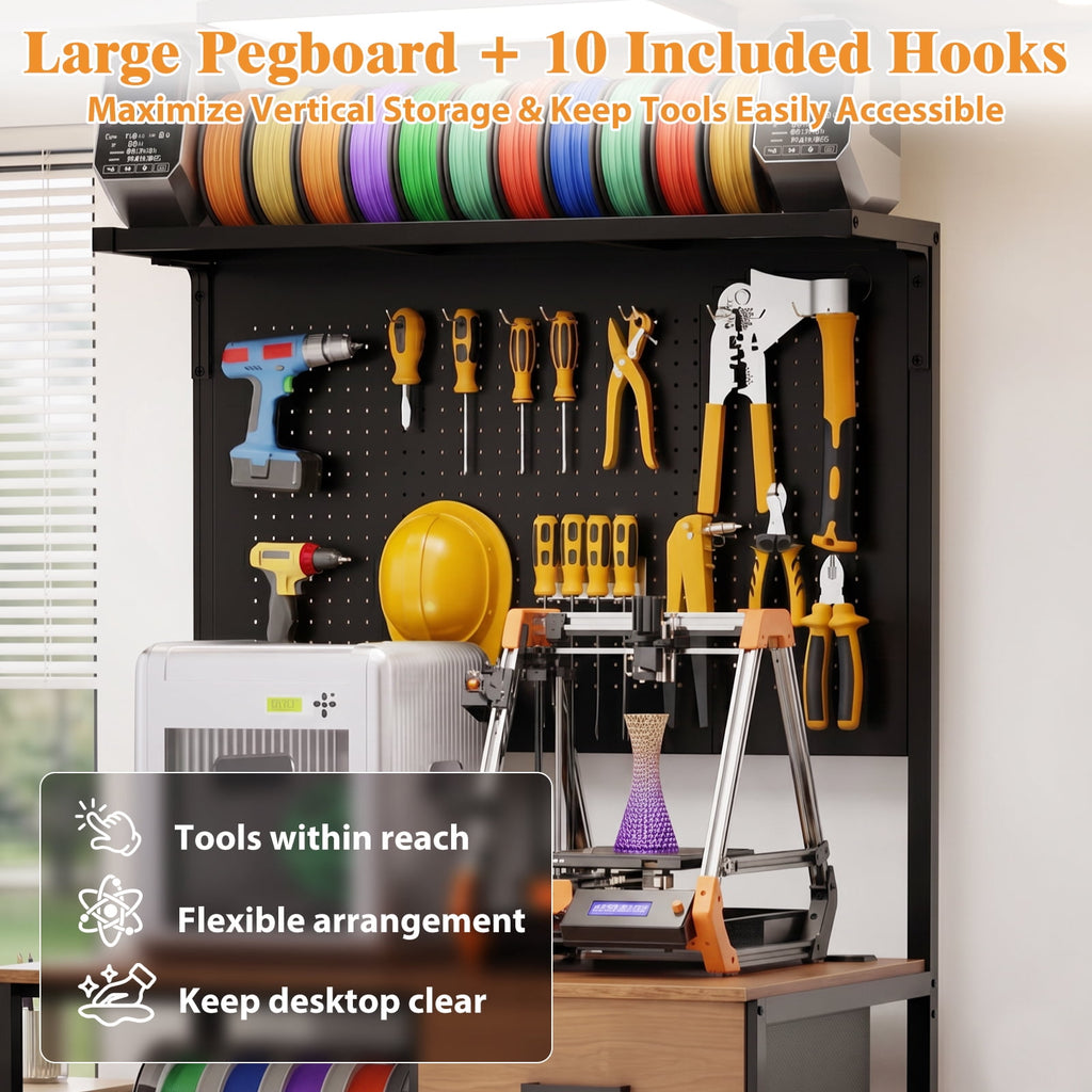 Jivora 37.80" 3D Printer Stand with Filament Storage, Workstation Table with Drawer and Pegboard