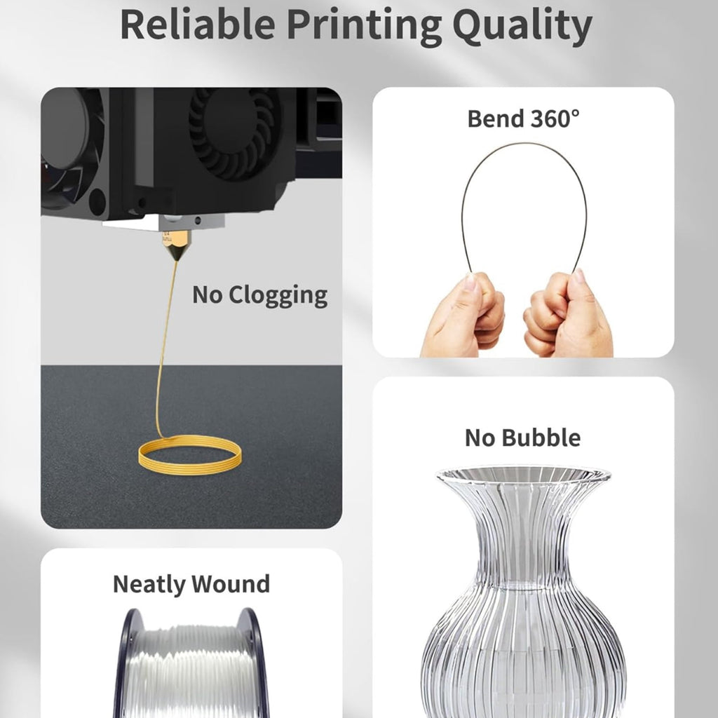 ouhos PLA 3D Printer Filament, 1.75 mm 1 kg, High Transparency, ±0.02 mm Accuracy, Neatly Wound, For Most FDM 3D Printers