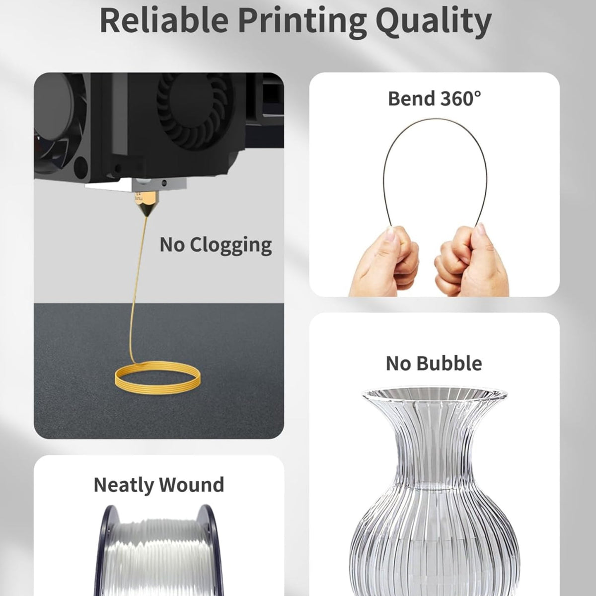 ouhos PLA 3D Printer Filament, 1.75 mm 1 kg, High Transparency, ±0.02 mm Accuracy, Neatly Wound, For Most FDM 3D Printers