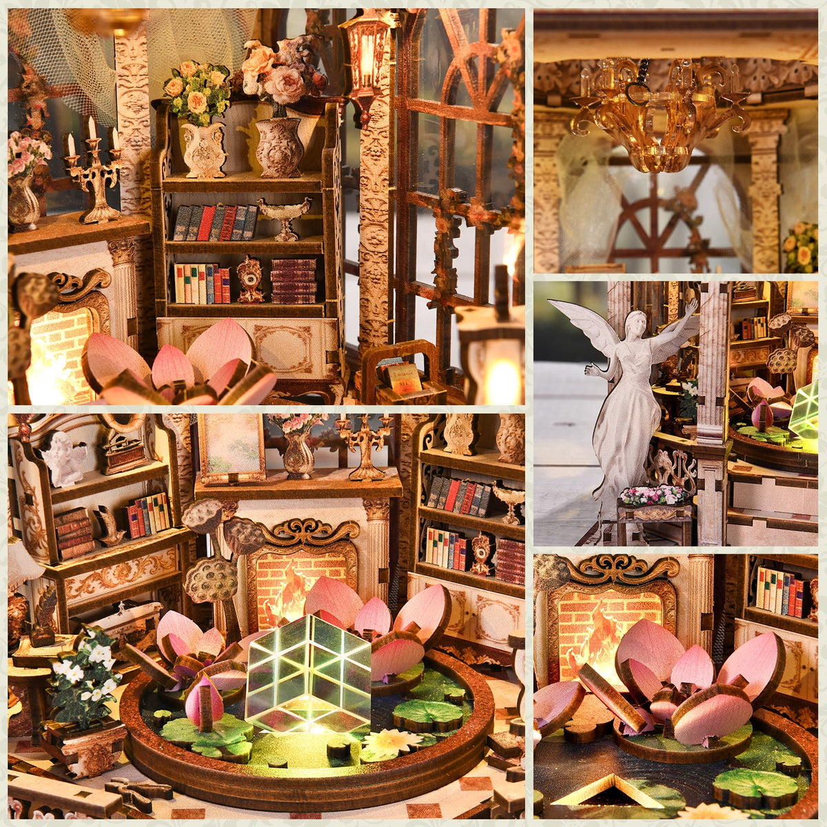DIY Book Nook Kit with LED Light, Fantasy Wonderland Fold-Out Storybook Diorama, 3D Wooden Puzzle Bookshelf Decor Gift for Adults Teens