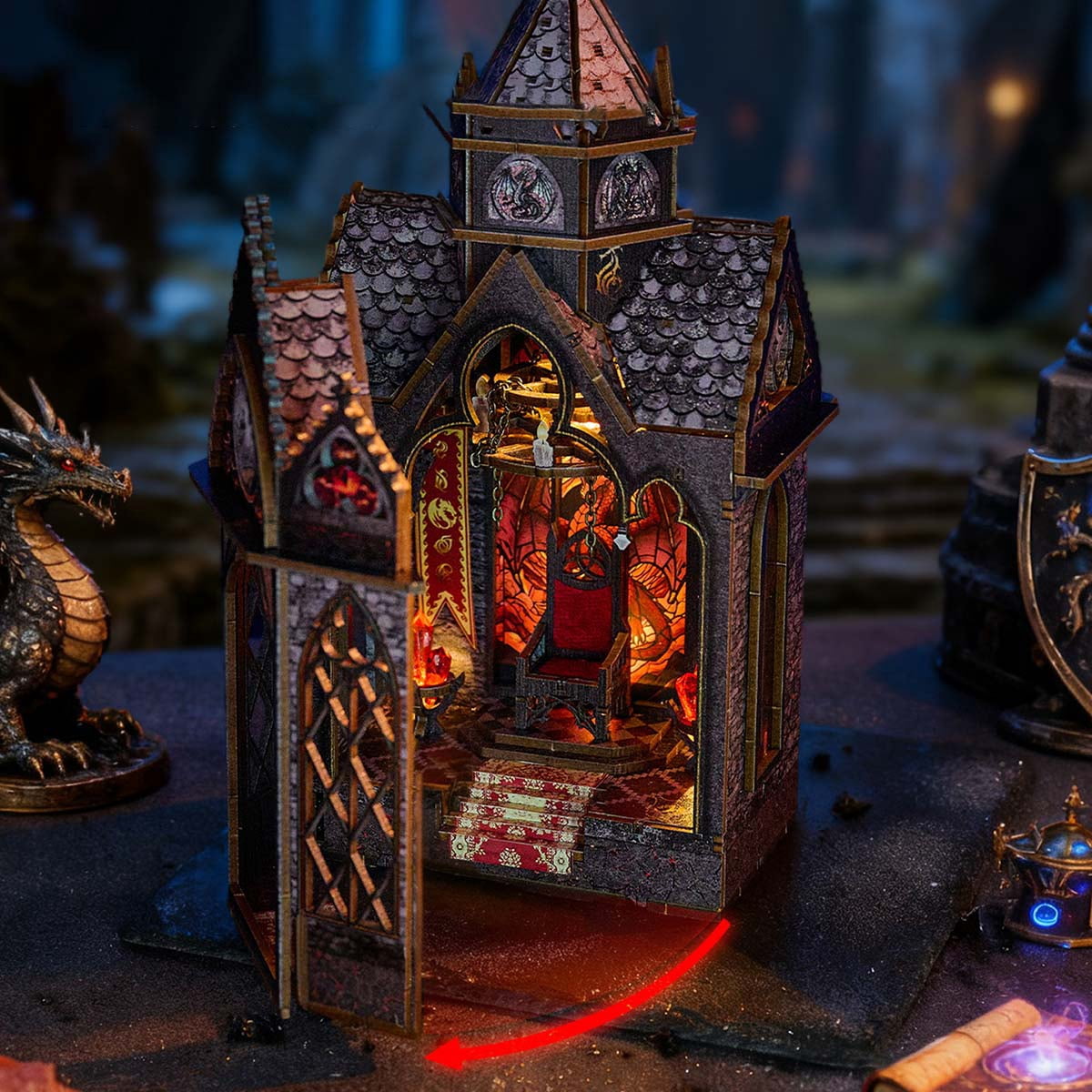 3D Wooden Puzzle Tower Of Dragon Rest Gothic Steampunk Castle, 142 PCS, DIY Assembly Moving Animal Model Kit For Adult Collectors, Home Decor And Creative Gifts