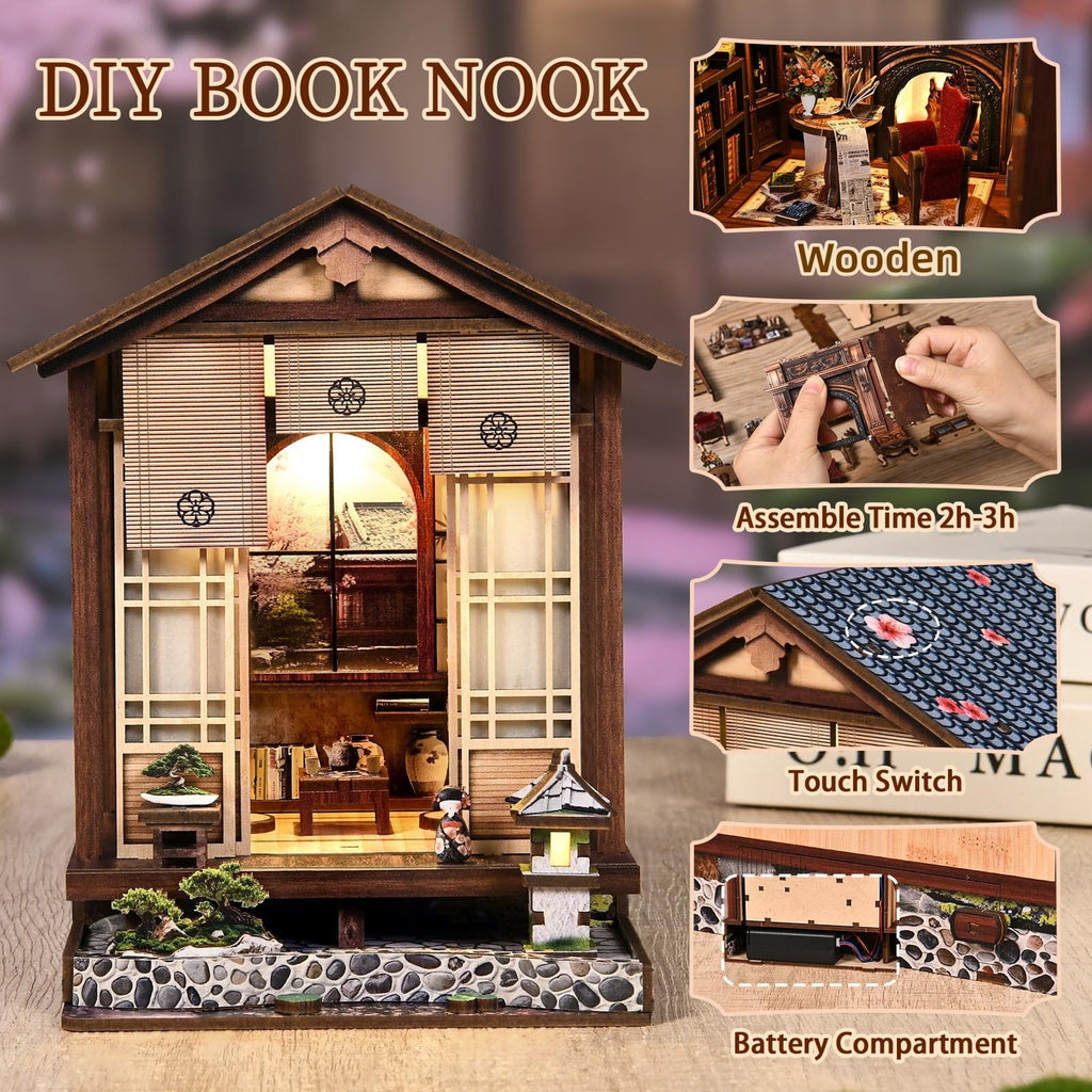 Book Nook Kit, DIY Miniature House Kit for Adults, Beginners, DIY Handmade Book Nook Tiny House Wooden 3D Puzzle, Perfect Bookshelf Decor, Birthday and Mother’s Day Gift for Mom, Friends