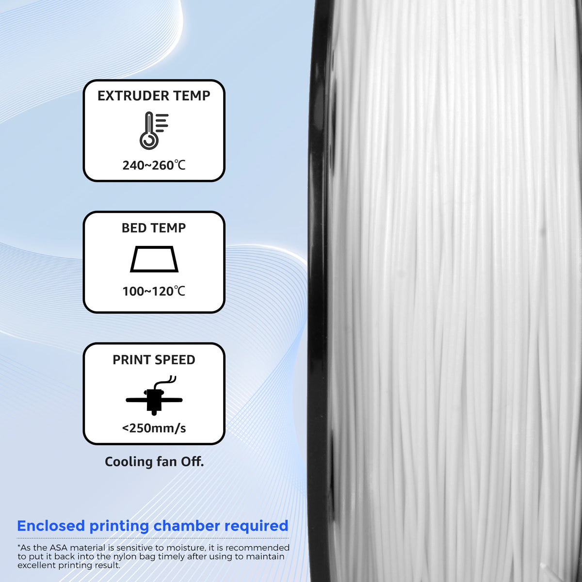 Flashforge ASA Filament 1.75mm, 1KG/2.2lbs UV Resistant ASA 3D Printer Filament with Satin Finish, White