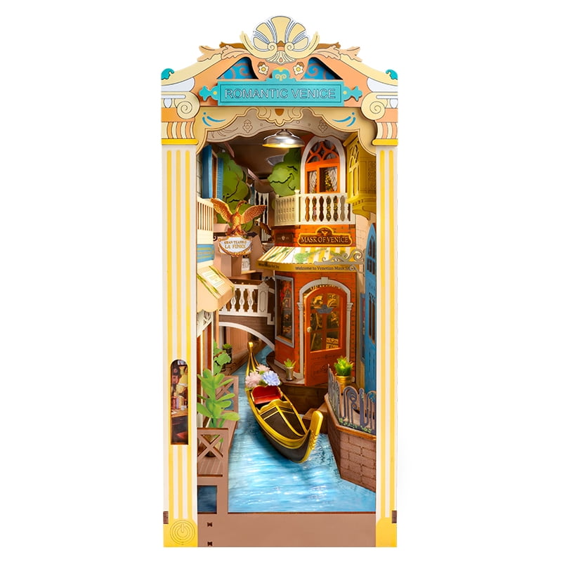 Rolife 3D Jigsaw Puzzle Wooden Model Building Kit Book Nook Romantic Venice Bookend Stand DIY Bookshelf Insert Decor Gift for Teen Adults