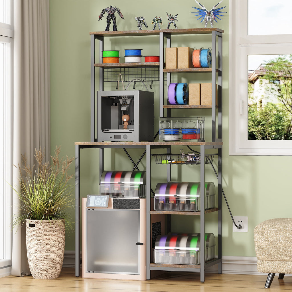 Heavy Duty 3D Printer Stand with Storage Shelf and Drawer, Industrial Rolling Printer Rack for 3D Printer Filament and Tools, Sturdy Metal Frame Printer Table for Home Office Workshop