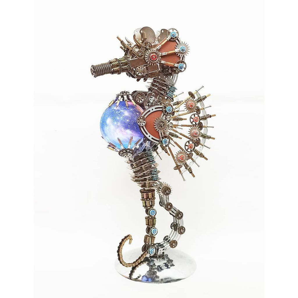 3D Metal Puzzles Steampunk Seahorse Lamp - 2100PCS Mechanical Model Kit with 16 Color Light for Unique Home Decor