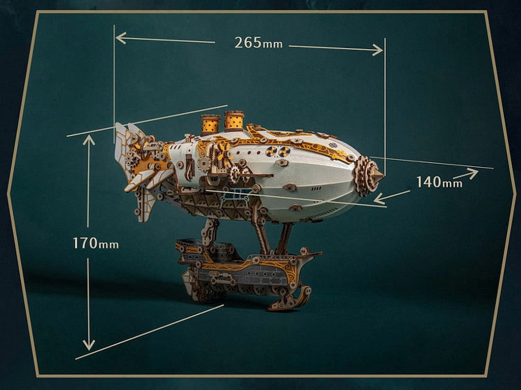 Steampunk Airship Blimp 3D Wooden Puzzle Model Kit with LED Lights, Vintage Desk Decor Craft Gift for Adults