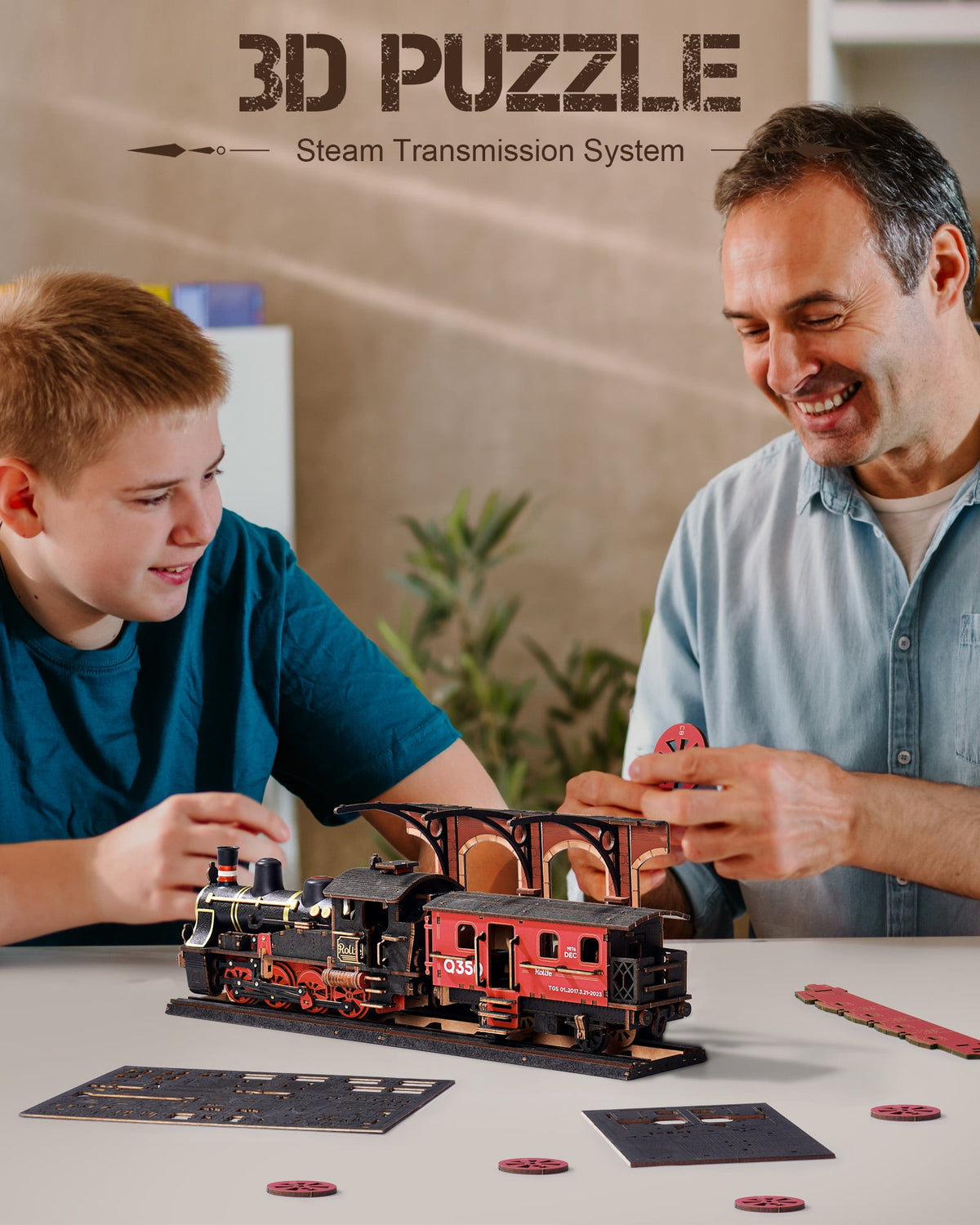 ROKR 3D Wooden Puzzle Steam Journey Train Vintage Car Model Kit Toy Xmas Gift for Boys/Girls