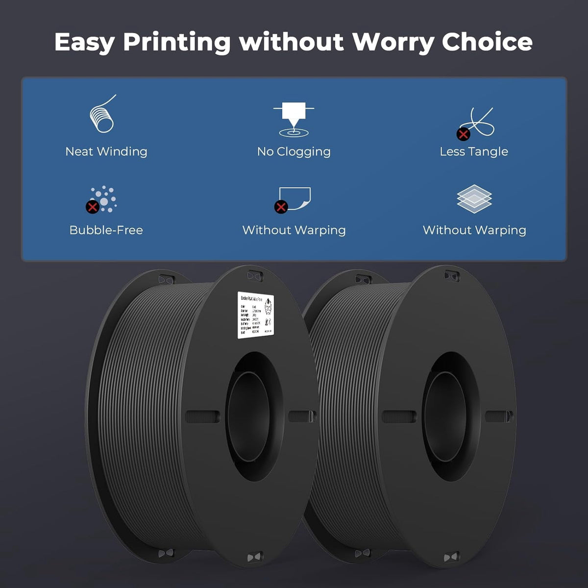 2-Pack Creality 3D Printer Filament, 1.75mm PLA Filament 2kg, No-Tangling,Accuracy +/- 0.02mm, Black & White