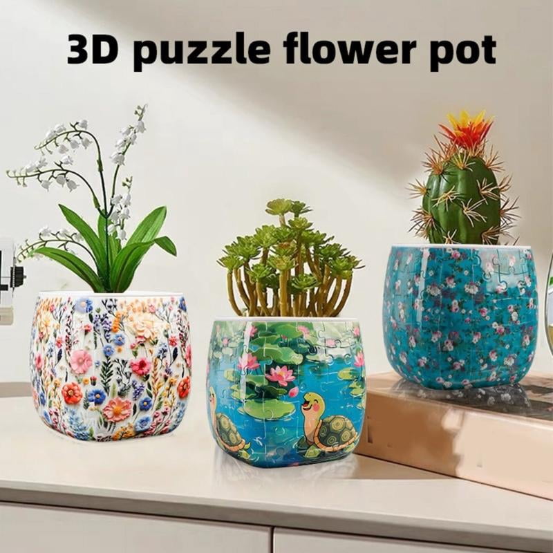 3D Jigsaws Puzzle Planter Vase, 96 Piece ABS Craft Set for Adults, 4.33 Inch Flower Pot for Succulents and Desk Decors