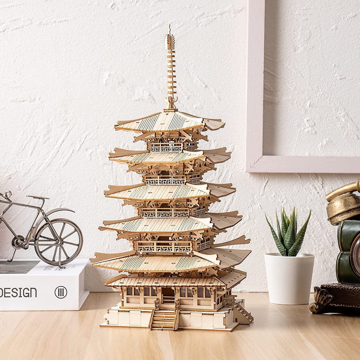 Rolife 3D Puzzles Wooden Model Kits DIY Five-Storied Pagoda Mechancial Building Construction Creative Jigsaw Craft Kits Best Gift for Teens