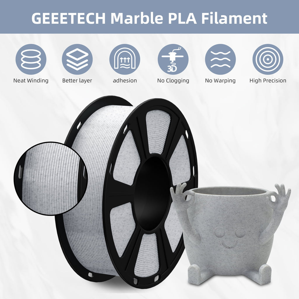 Geeetech Marble Grey PLA 3D Printer Filament 1.75mm Toughness Enhanced, Dimensional Accuracy +/-0.03mm, 1kg (2.2lbs), 1080 Feet (330m) per Roll, Vacuum Packaging for Most 3D FDM Printer