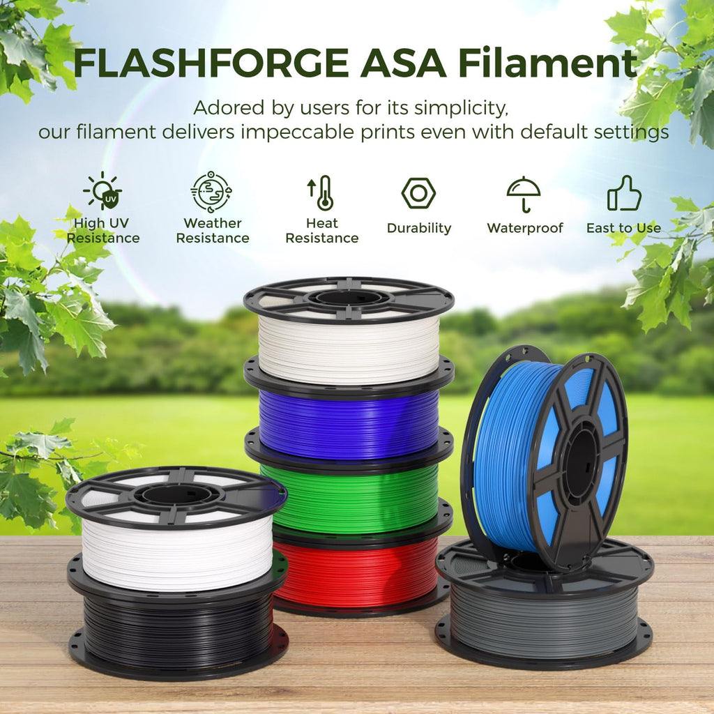 Flashforge ASA Filament 1.75mm, 1KG/2.2lbs UV Resistant ASA 3D Printer Filament with Satin Finish, White