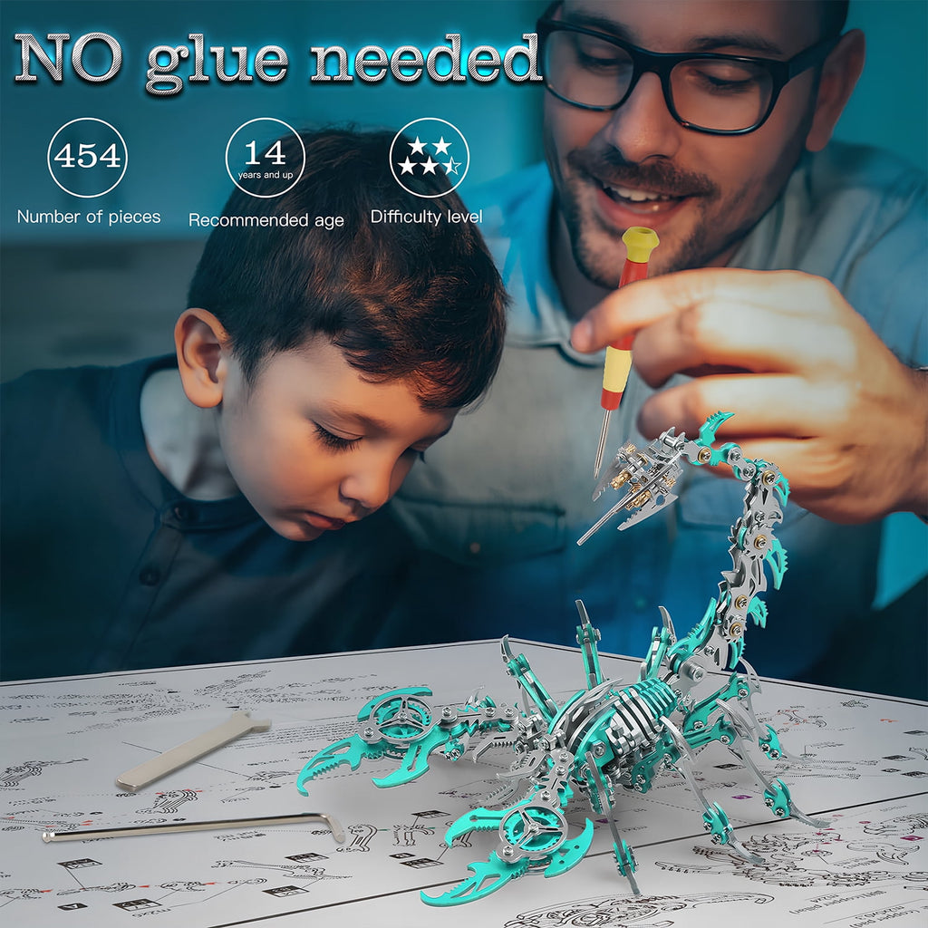 Metalkitor Scorpion 3D Metal Puzzle Kit - 454 Pcs, Mechanical Model for Adults/Teens, Golden, Ideal Gift & Decor