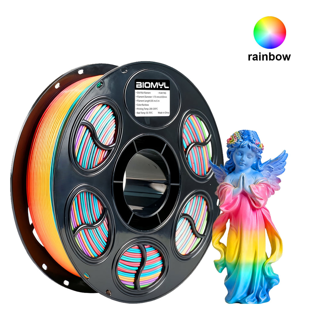 BIOMYL PLA 3D Printer Filament, PLA Filament 1.75mm Metal Gradient Color silk PLA, Tri Gold/Silver/Copper, 1kg Spool, Accuracy +/- 0.03mm