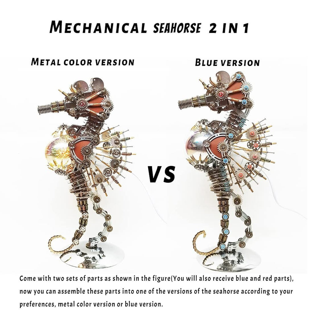 3D Metal Puzzles Steampunk Seahorse Lamp - 2100PCS Mechanical Model Kit with 16 Color Light for Unique Home Decor