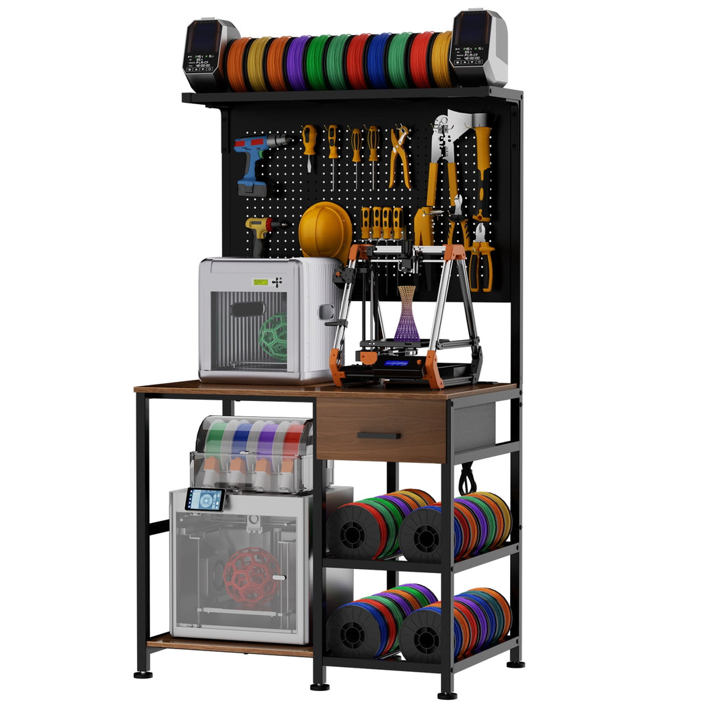 3D Printer Workstation with Filament Storage, Drawer, and Charging Station