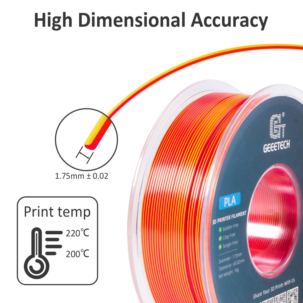 Geeetech Anti-silk type 3D Printer PLA Filament 1KG Toughness Enhanced Filament with 1.75mm Dimensional Accuracy +/-0.03mm, 1080 Feet per Roll, Vacuum Packaging Two-tone gold copper