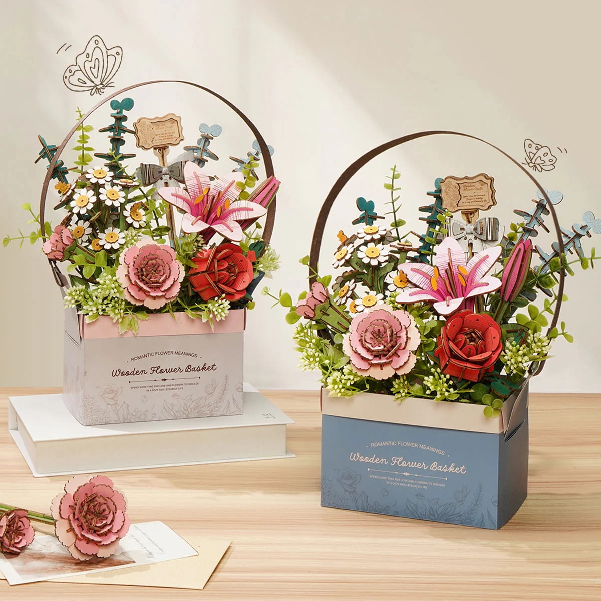 ROKR Wooden Flower Basket DIY 3D Puzzle Model Building Kits Toys for Adult Gifts