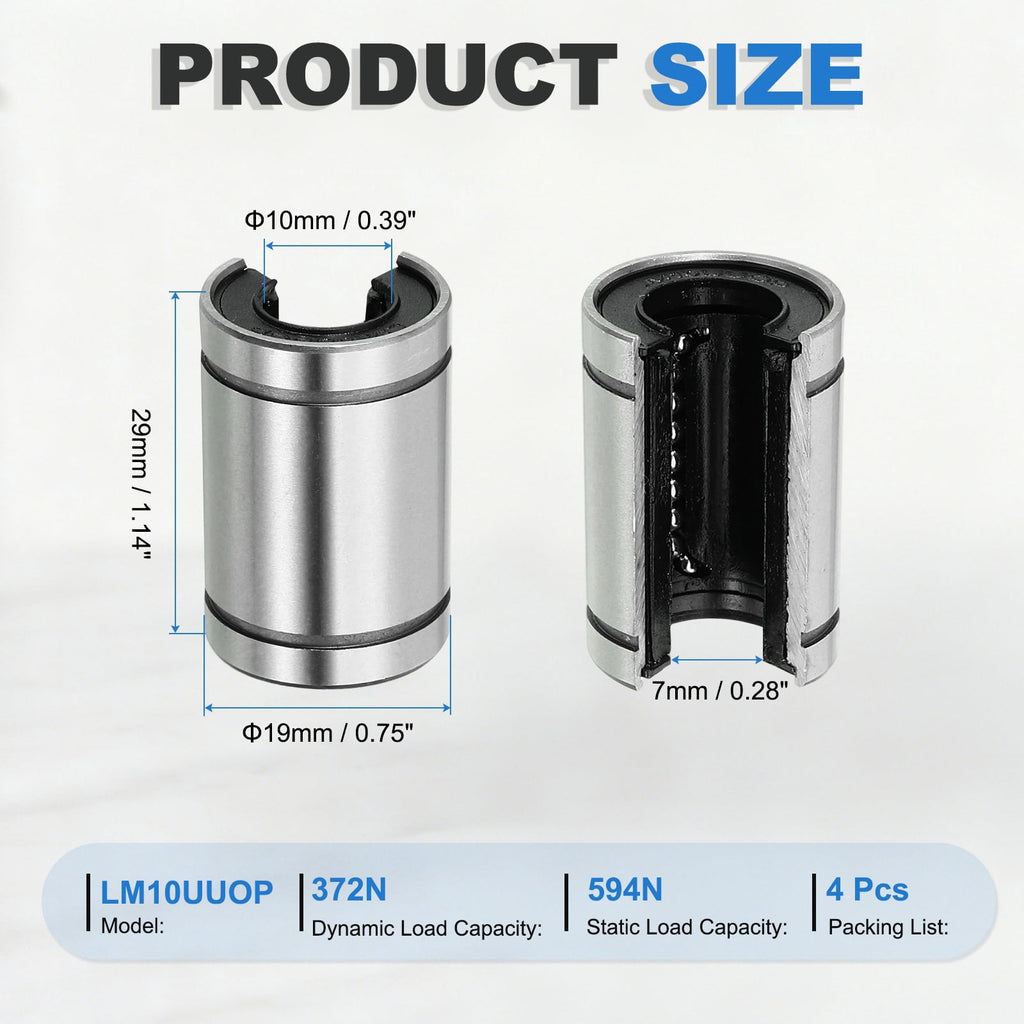Uxcell 4 Pcs LM16UUOP Open Type Linear Ball Bearings, 10mm Bore Dia 19mm OD Linear Motion Bushing with Double Side Rubber Sealed for CNC Machine 3D Printer, Silver