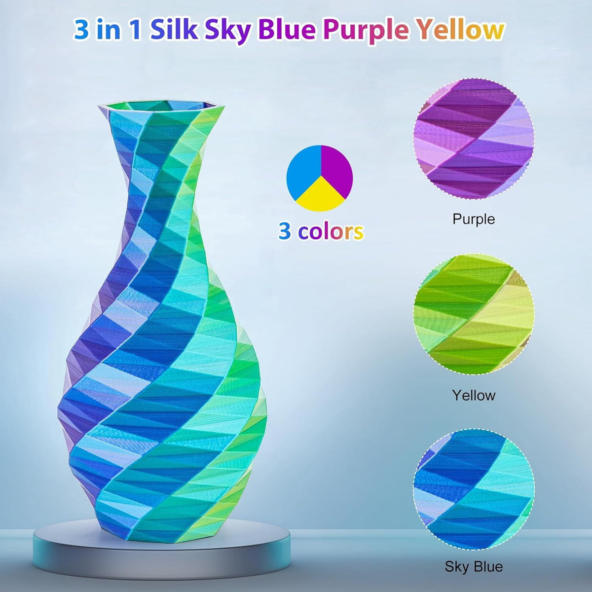 Multicolor 3D Printer Filament,Dual/Tri Color 1.75mm PLA Silk Shiny Printing Filament,250g(0.55lbs) Fit Most FDM 3D Printer
