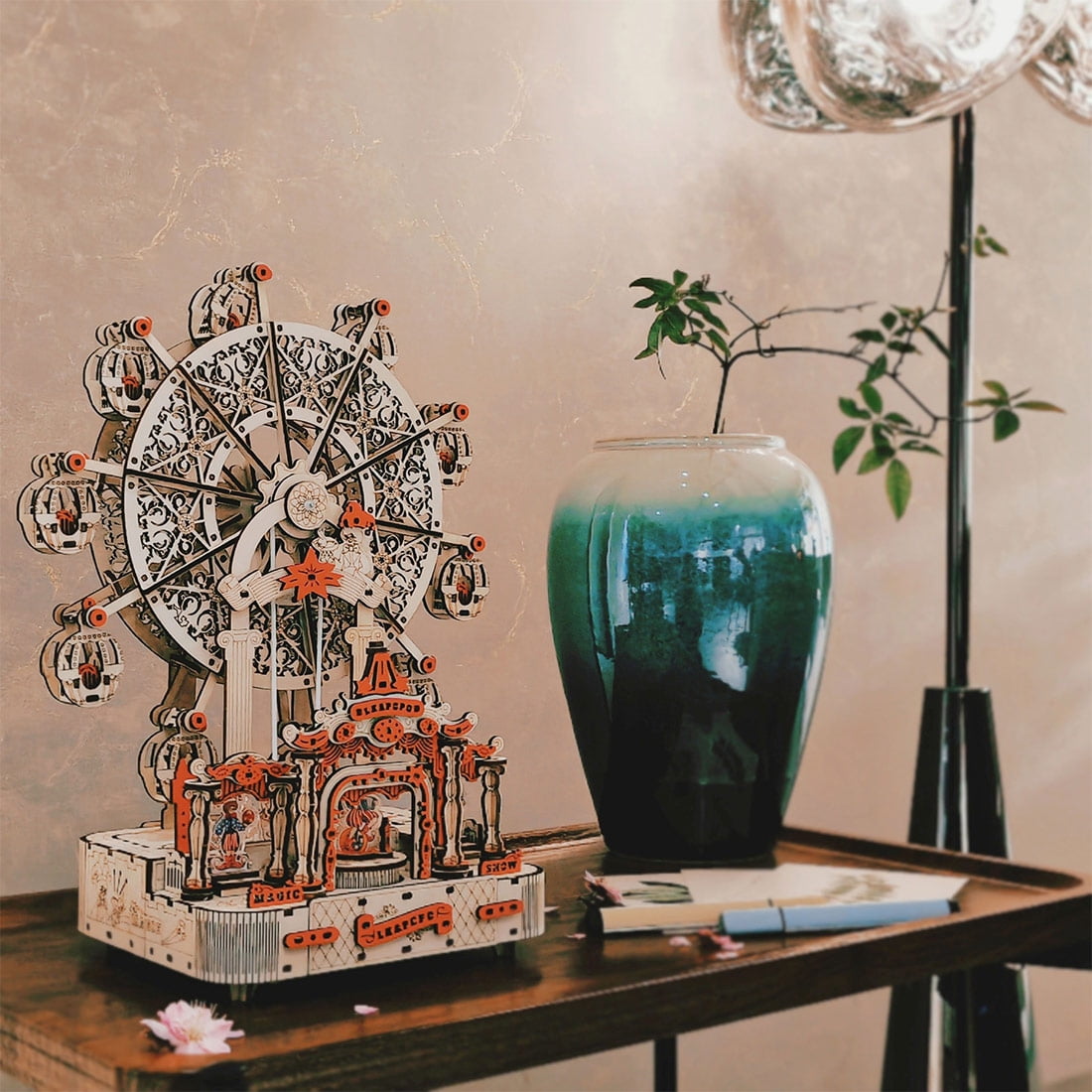 3D Wooden Puzzle Seaside Lighthouse Cabin Coastal Village Desk, 360 PCS, DIY Assembly Miniature Building Model Kit For Home Decor, Shelf Display And Creative Gifts