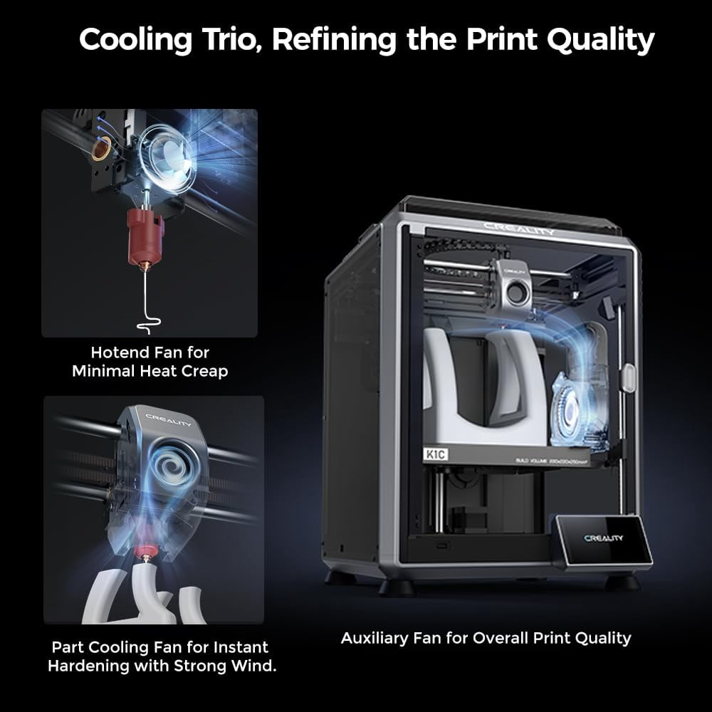 Creality K1C 3D Printer, 600mm/s High-Speed Core XY, Auto Leveling, 300℃ Direct Drive Extruder, Supports Carbon Fiber Filament, AI Camera & Cooling System