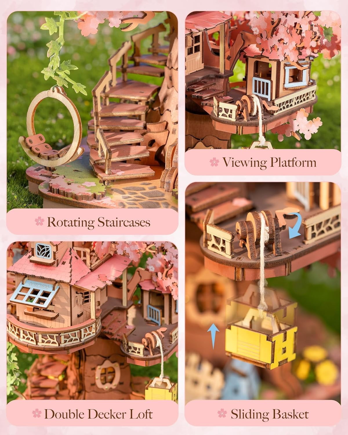 Rolife Sakura Tree House DIY Wooden 3D Puzzle Home Decor Toys for Adult Xmas Gift