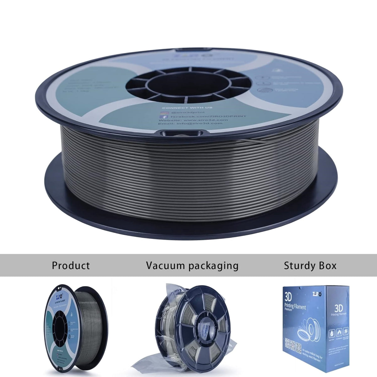 Ziro 3D PLA PRO Filament, 1.75mm 1kg, Metallic Silver