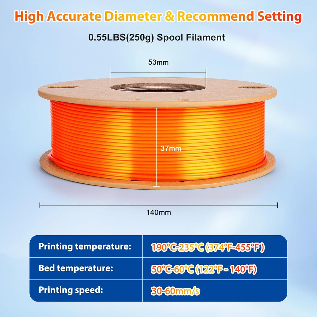 Multicolor 3D Printer Filament,Dual/Tri Color 1.75mm PLA Silk Shiny Printing Filament,250g(0.55lbs) Fit Most FDM 3D Printer