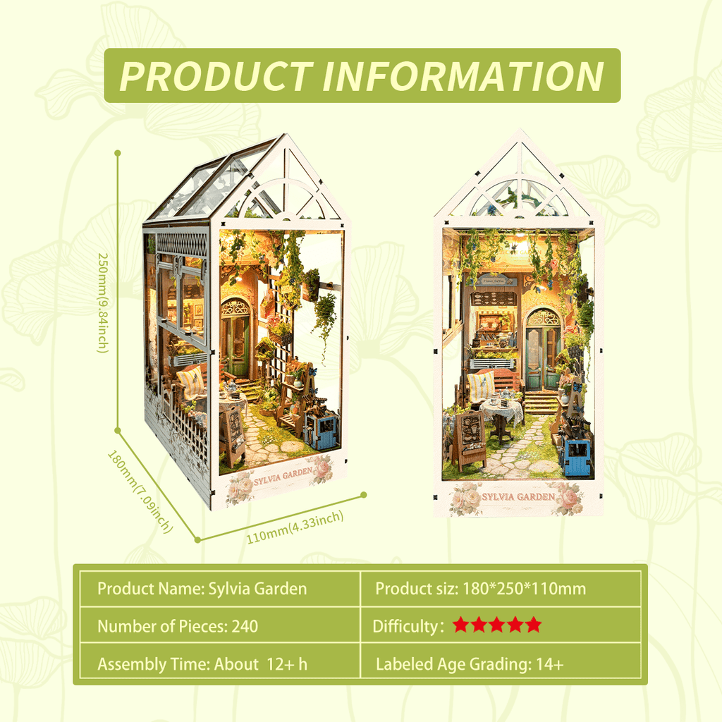 Strucwood DIY Book Nook Kit Sylvia Garden Wooden Puzzles with LED Dust Cover,3D Crafts Hobbies Gifts for Adults(SQ-22)