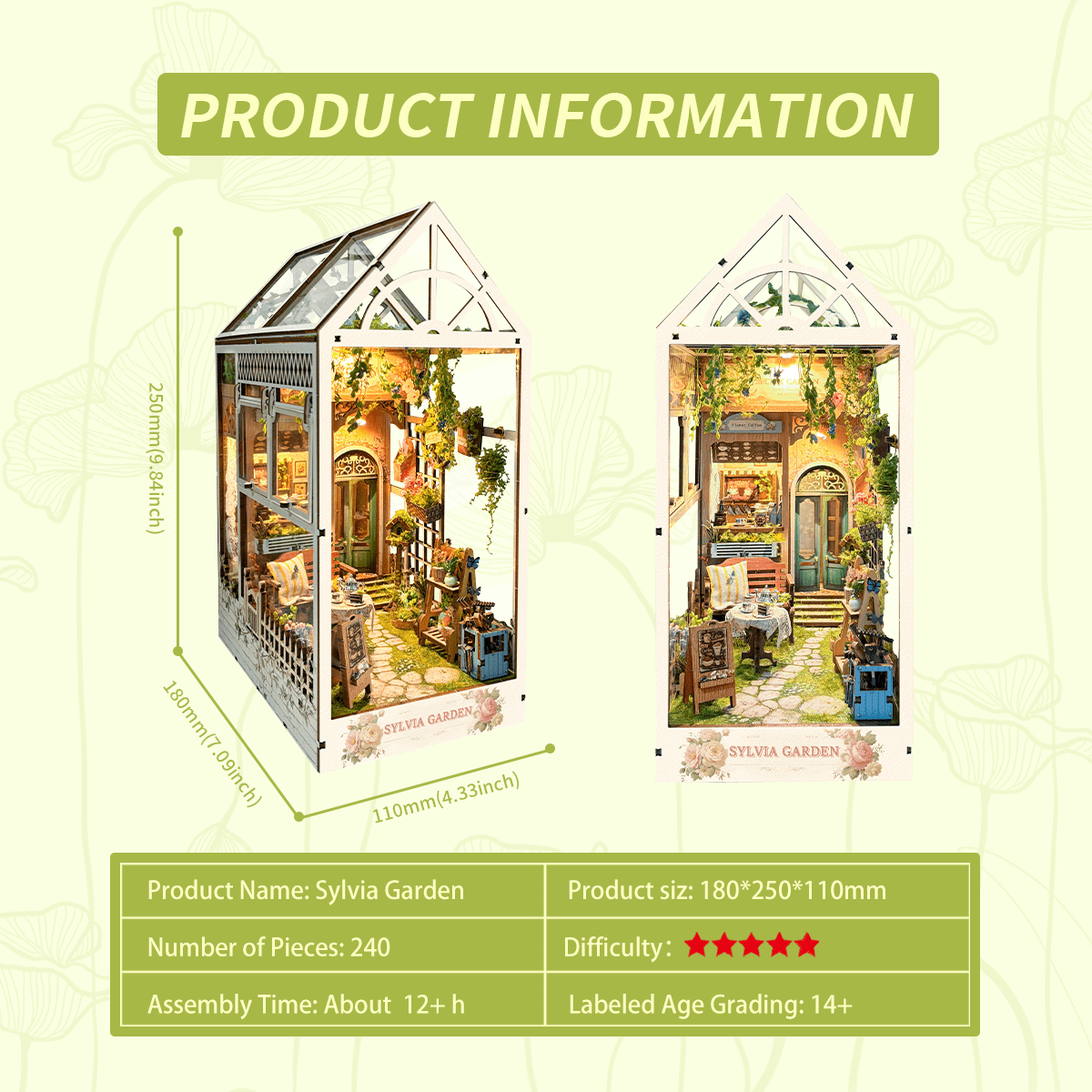Strucwood DIY Book Nook Kit Sylvia Garden Wooden Puzzles with LED Dust Cover,3D Crafts Hobbies Gifts for Adults(SQ-22)