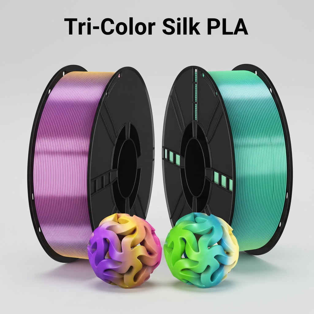 Premium Silk Tri-Color PLA 3D Printer Filament, 1.75mm, 1 kg (2.2 lb)Spools, Blue-Green-Gold Color