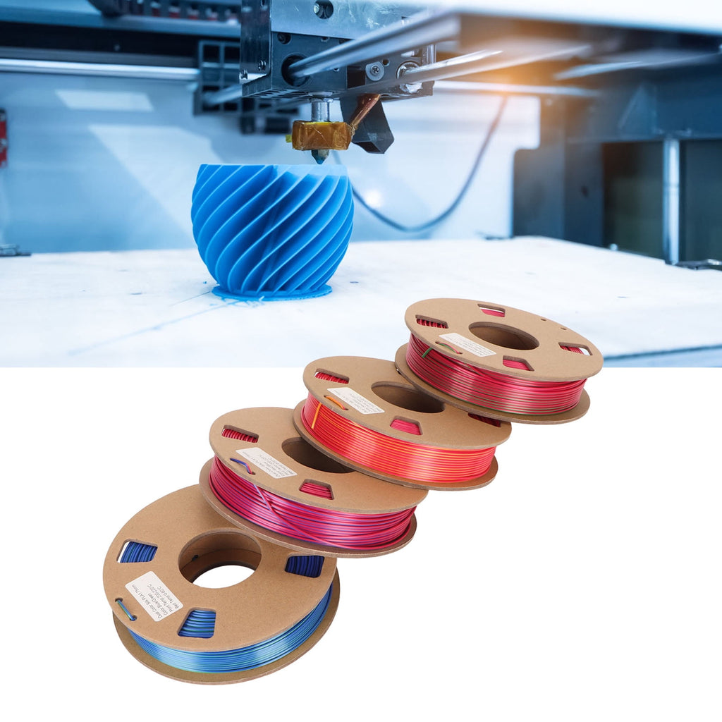 4-Roll Silk Dual Color PLA 3D Printer Filament Bundle, 1.75mm Dimensional Accuracy, Color Changing Spools (Red/Gold, Red/Green, Red/Blue, Blue/Green), 250g per Spool